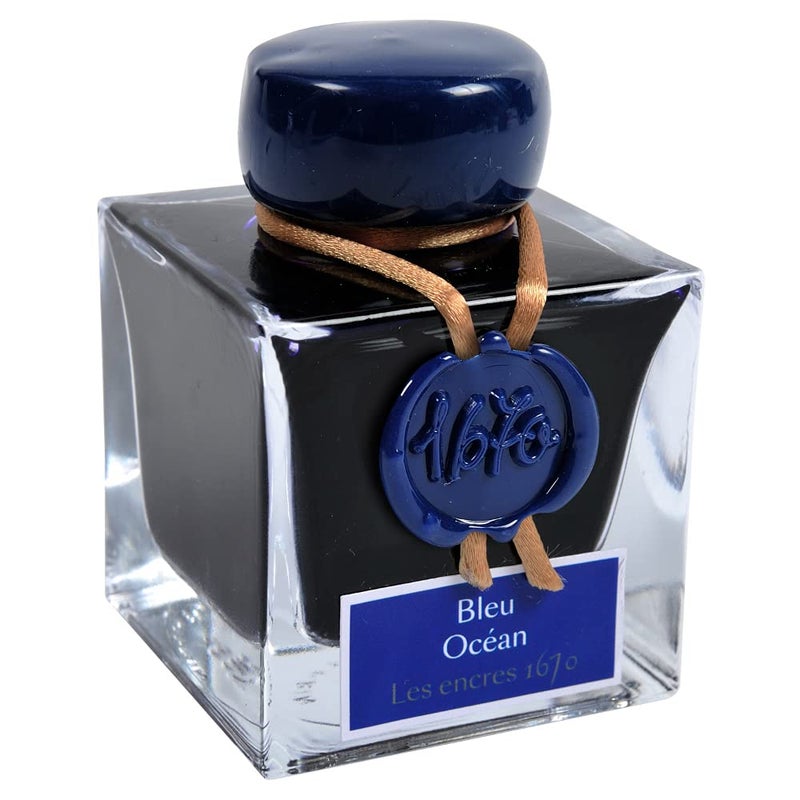 Jacques Herbin J. Herbin 1670 Anniversary Inks - Gold Sheen 50 ml Bottled - Blue Ocean (Deep Blue Ink) - Image 4
